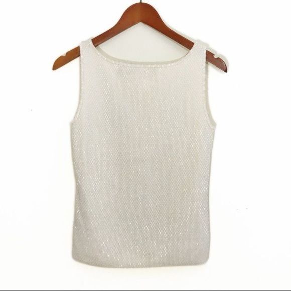 DANA BUCHMAN All Over Beaded Sleeveless Knit Wool Tank In Cream Size Small - Picture 2 of 8